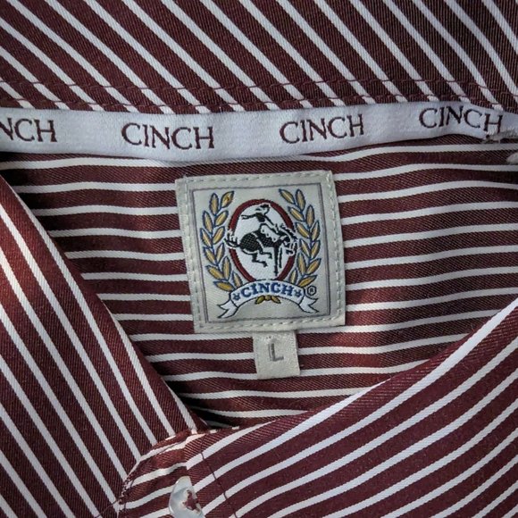 CINCH long sleeve light red and white striped Western Cowboy shirt size L - Picture 8 of 9